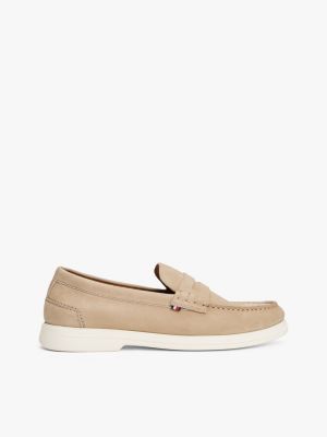 beige signature leather loafers for men tommy hilfiger