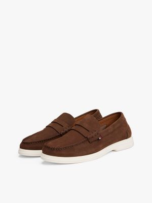 brown signature leather loafers for men tommy hilfiger