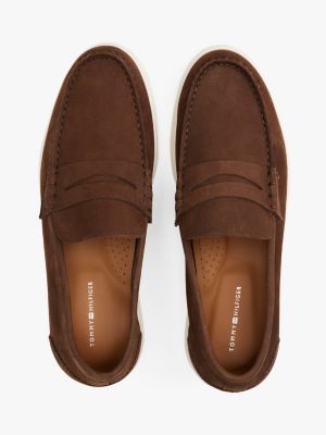 brown signature leather loafers for men tommy hilfiger