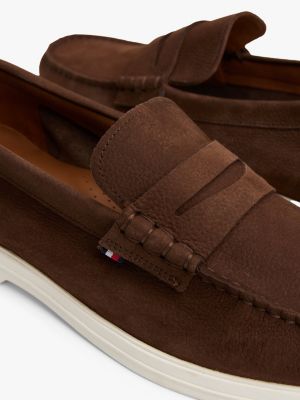 brown signature leather loafers for men tommy hilfiger