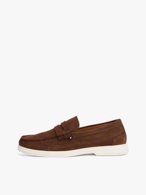 brown signature leather loafers for men tommy hilfiger