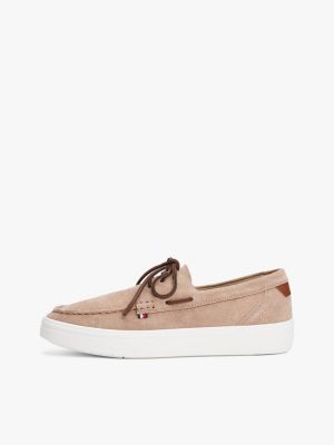 beige lace-up suede hybrid boat shoes for men tommy hilfiger