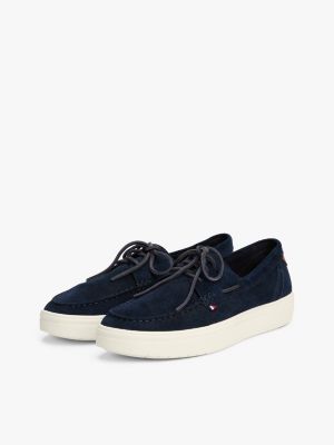 blue lace-up suede hybrid boat shoes for men tommy hilfiger