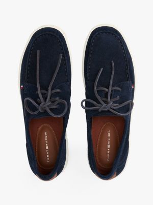 blue lace-up suede hybrid boat shoes for men tommy hilfiger