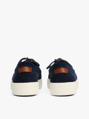 blue lace-up suede hybrid boat shoes for men tommy hilfiger