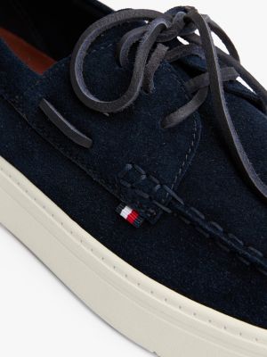 chaussures bateau hybrides en daim à lacets bleu pour hommes tommy hilfiger