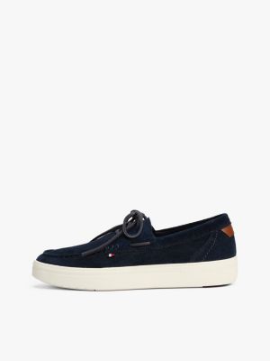 blue lace-up suede hybrid boat shoes for men tommy hilfiger