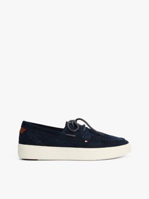 blue lace-up suede hybrid boat shoes for men tommy hilfiger