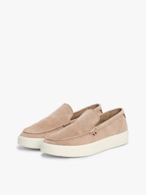 beige signature slip-on suede loafers for men tommy hilfiger