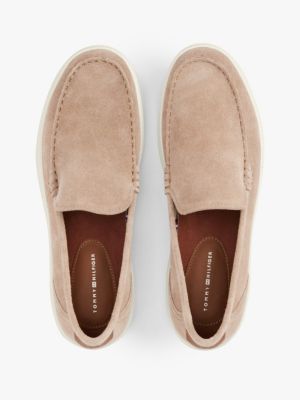 beige signature slip-on suede loafers for men tommy hilfiger