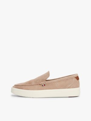 beige signature slip-on suede loafers for men tommy hilfiger