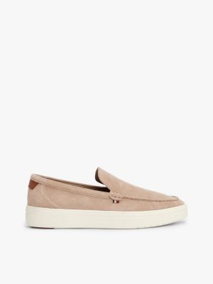 beige signature slip-on suede loafers for men tommy hilfiger