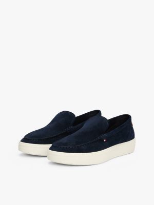 blue signature slip-on suede loafers for men tommy hilfiger