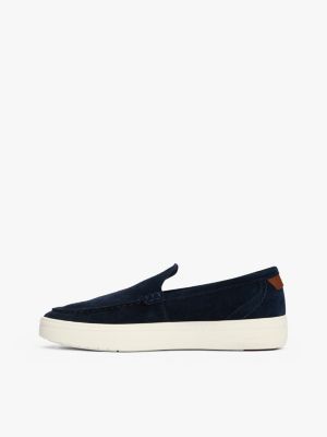 mocassins slip-on emblématiques en daim bleu pour hommes tommy hilfiger