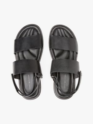 black double strap signature leather sandals for men tommy hilfiger