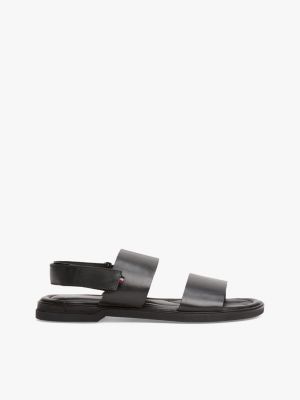 black double strap signature leather sandals for men tommy hilfiger