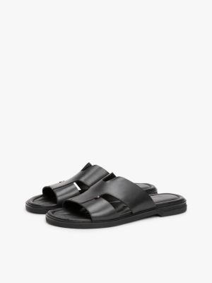 black cutout strap leather slip-on sandals for men tommy hilfiger