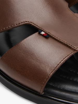 brown cutout strap leather slip-on sandals for men tommy hilfiger