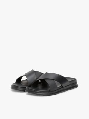 black crossover strap leather sandals for men tommy hilfiger