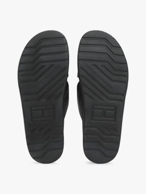 black crossover strap leather sandals for men tommy hilfiger