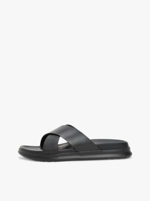 black crossover strap leather sandals for men tommy hilfiger