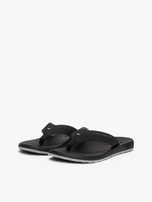 black contrast texture logo strap flip flops for men tommy hilfiger