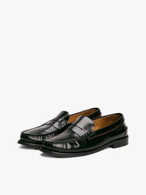 black debossed logo patent leather loafers for men tommy hilfiger