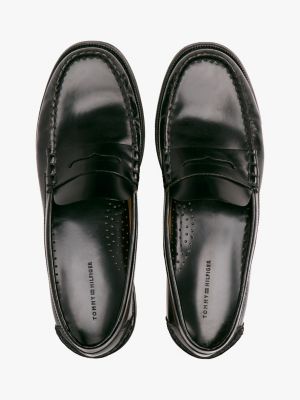 mocasines con logo en bajo relieve negro de hombres tommy hilfiger