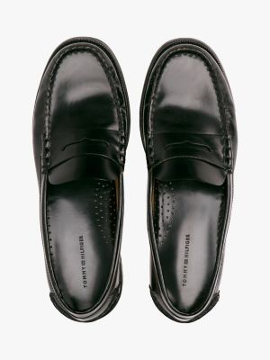 black debossed logo patent leather loafers for men tommy hilfiger