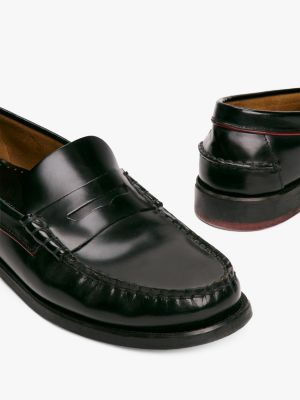 black debossed logo patent leather loafers for men tommy hilfiger