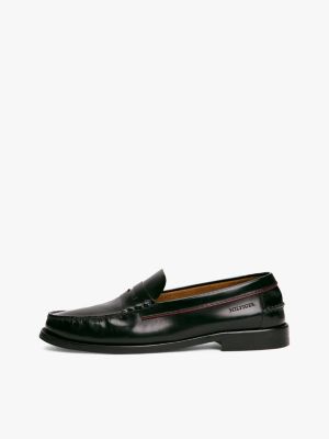 black debossed logo patent leather loafers for men tommy hilfiger