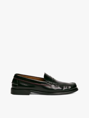 black debossed logo patent leather loafers for men tommy hilfiger