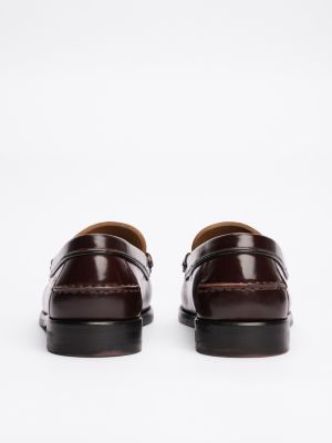 brown debossed logo patent leather loafers for men tommy hilfiger