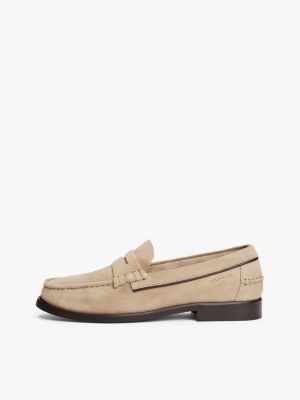 mocassins en cuir à logo beige pour hommes tommy hilfiger