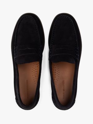 mocassins en cuir à logo bleu pour hommes tommy hilfiger