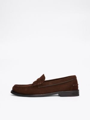 braun loafer aus wildleder mit logo-prägung für herren - tommy hilfiger