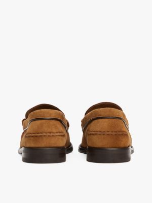 mocassins en cuir à logo marron pour hommes tommy hilfiger