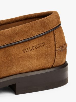 mocassins en cuir à logo marron pour hommes tommy hilfiger