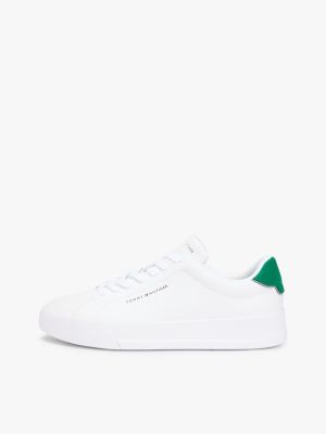 white logo court trainers with leather for men tommy hilfiger