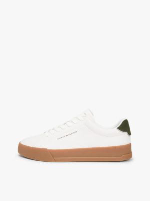 white logo court trainers with leather for men tommy hilfiger