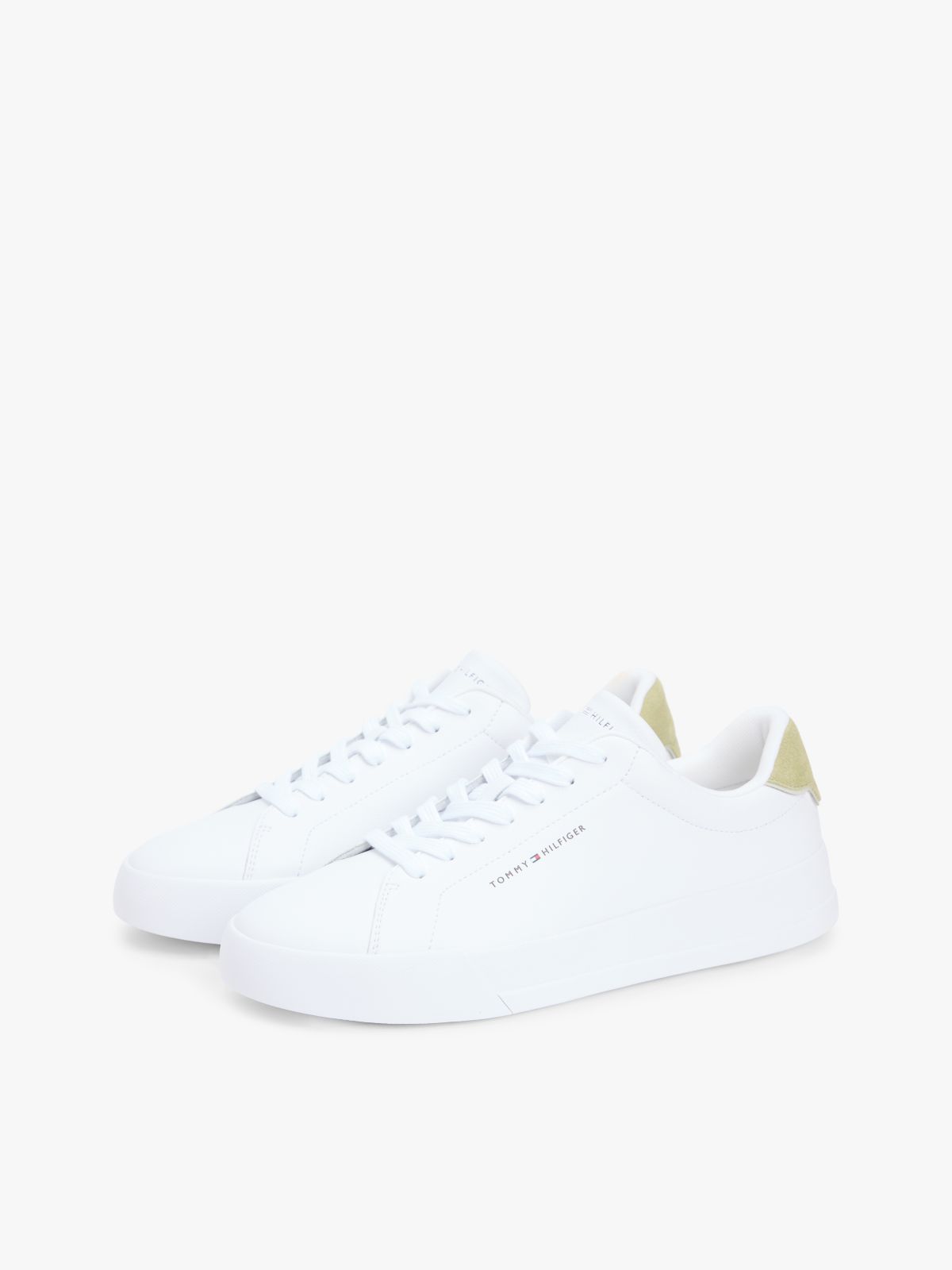 Contrast Heel Court Trainers With Leather — White