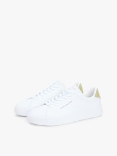Contrast Heel Court Trainers With Leather — White 2