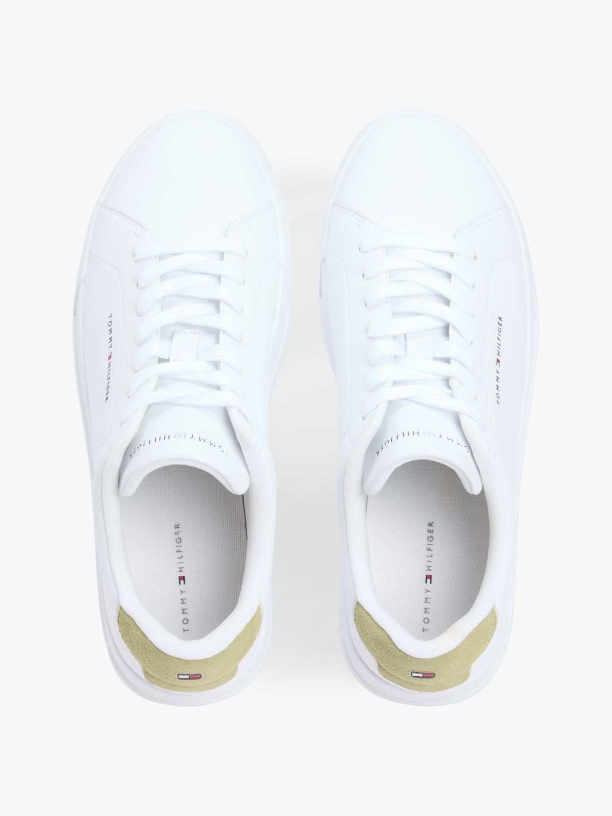 Contrast Heel Court Trainers With Leather — White