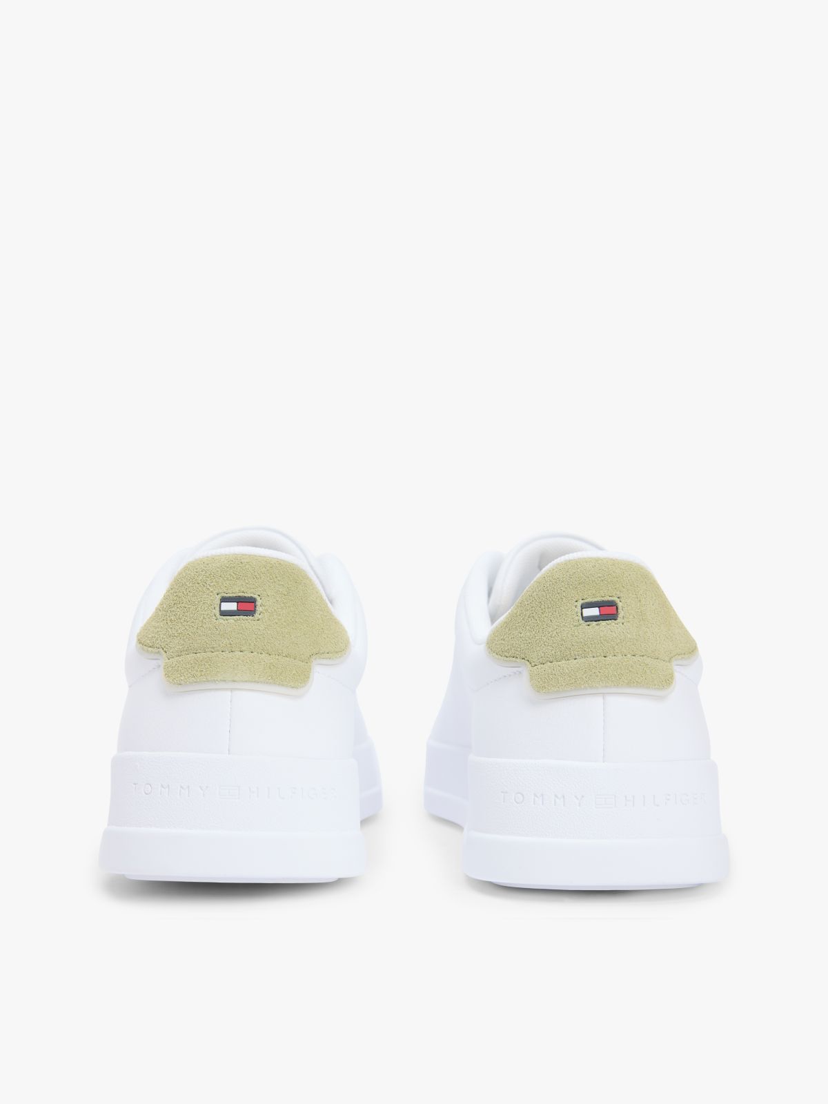 Contrast Heel Court Trainers With Leather — White