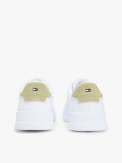 Contrast Heel Court Trainers With Leather — White 4