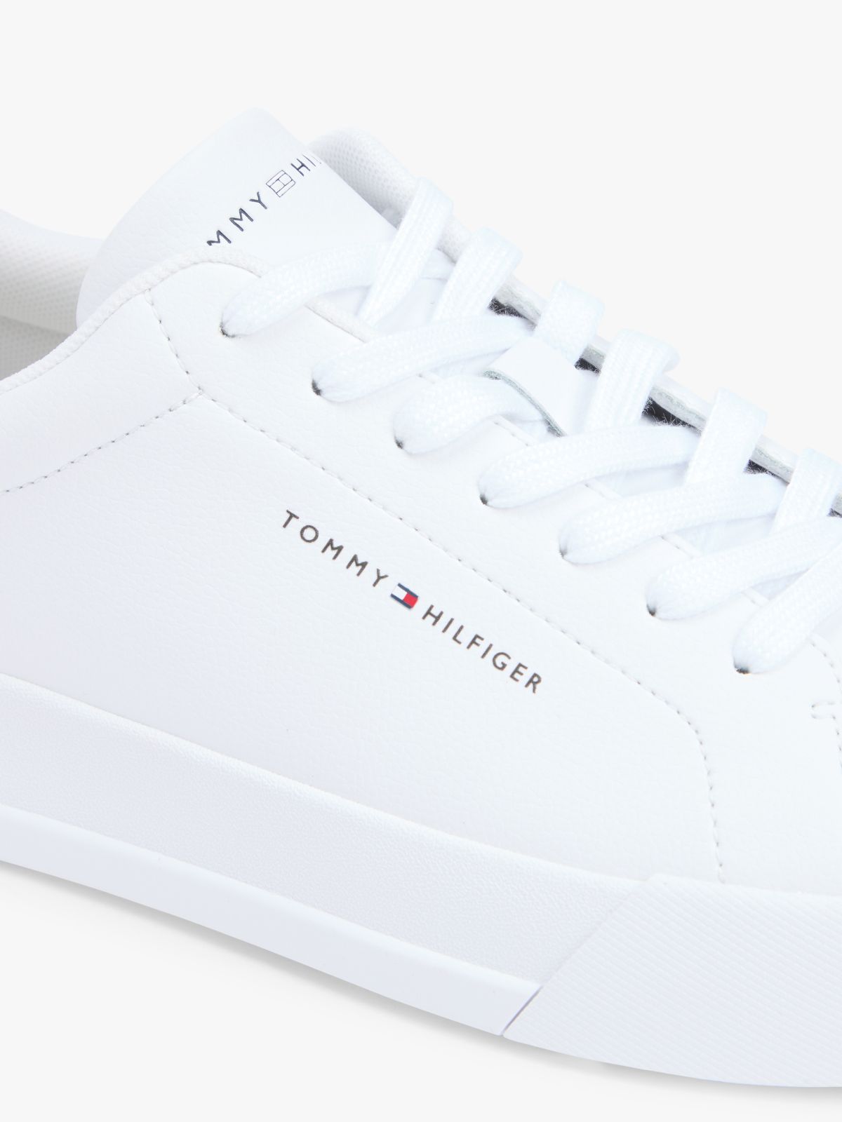 Contrast Heel Court Trainers With Leather — White