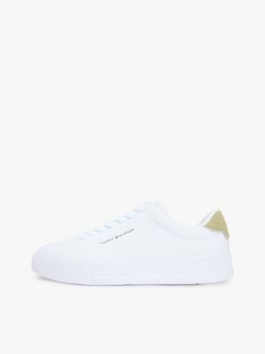 white logo court trainers with leather for men tommy hilfiger