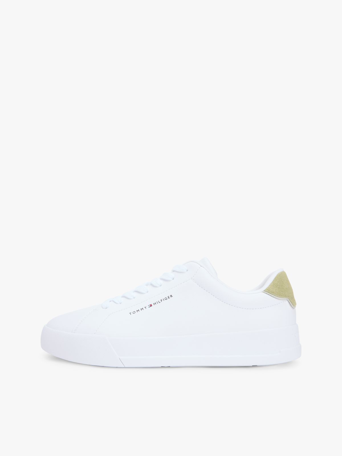 Contrast Heel Court Trainers With Leather — White