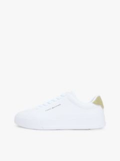Contrast Heel Court Trainers With Leather — White 7