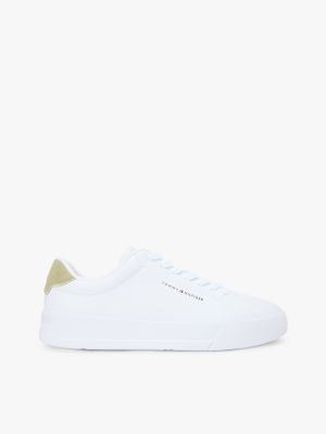 white logo court trainers with leather for men tommy hilfiger
